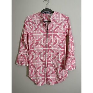 Tizzie‎ Dizzy Lizzie Pink Collar Button Shirt Sz S Tunic Shirt Dress Preppy